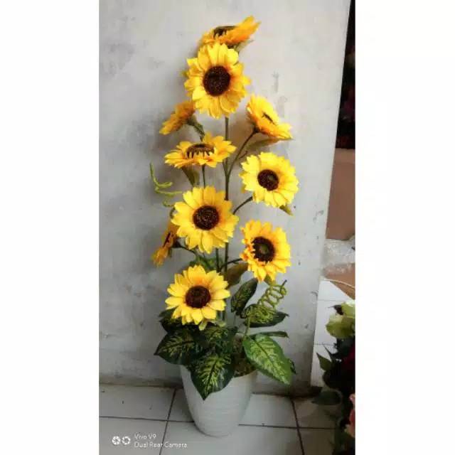 Hiasan rumah Pohon bunga matahari artifisial jumbo [Tanpa Pot] bunga sudut matahari jumbo