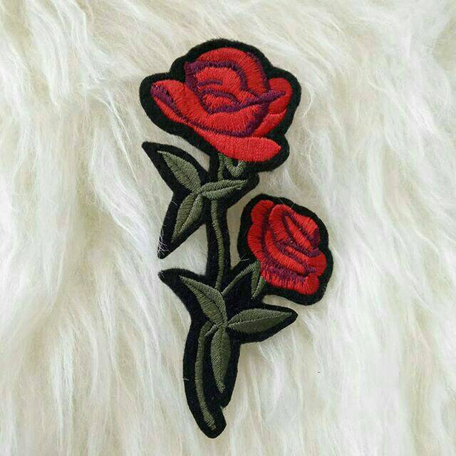 Patch bunga mawar, patch rose, bordir baju, bordir tempel