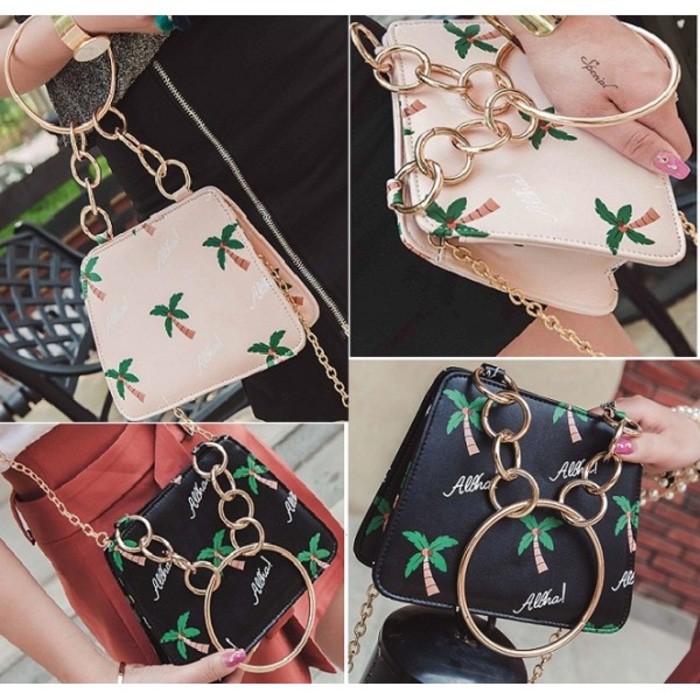 TAS SELEMPANG RANTAI MOTIF KECE WARNA HITAM ATAU CREAM IMPORT PU