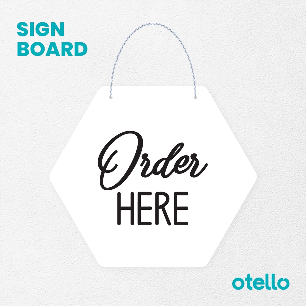 Otello Sign Order Here Latin Signage Board Acrylic Gantung Akrilik Rantai Petunjuk Toko Modern Minimalist Kafe Restoran Kantor Gedung Cafe