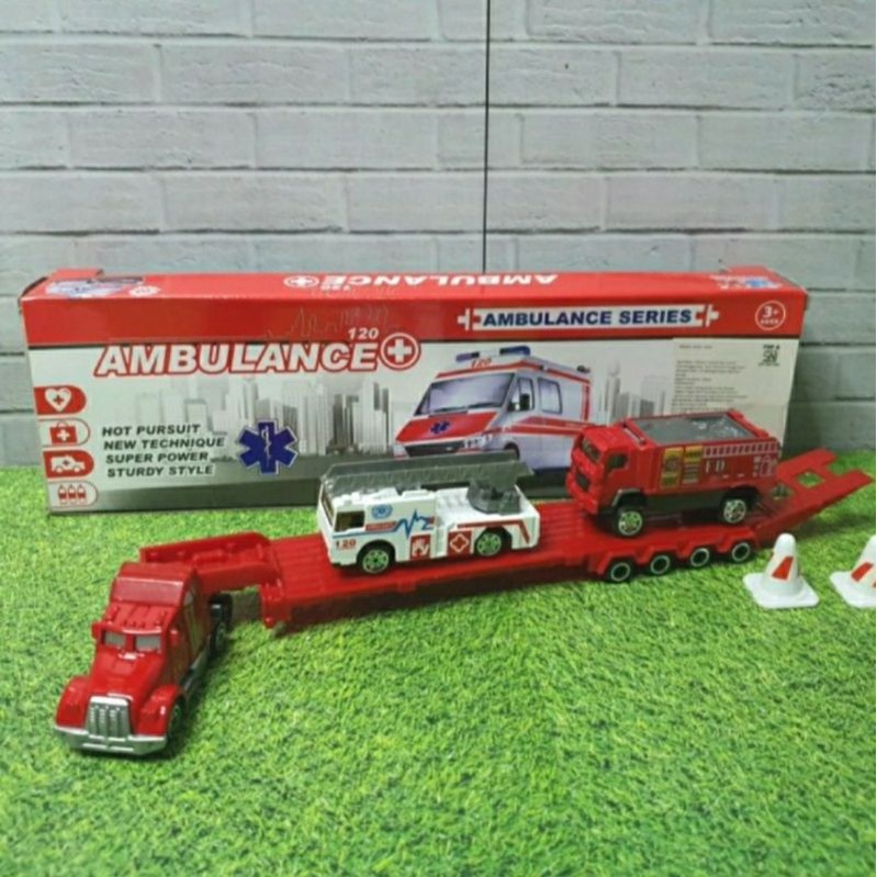 DIECAST SET MOBIL TRUK TRAILER AMBULANCE SKALA 1:87/DIECAST TRUCK AMBULANCE