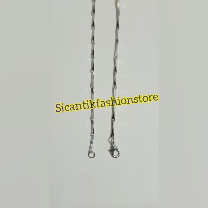 (PROMO)Kalung pria/wanita titanium stainless stell silver 45CM model padi Terlaris anti karat Keren