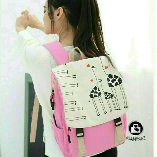 Fashion bakcpack corak jerapah/tas sekolah murah