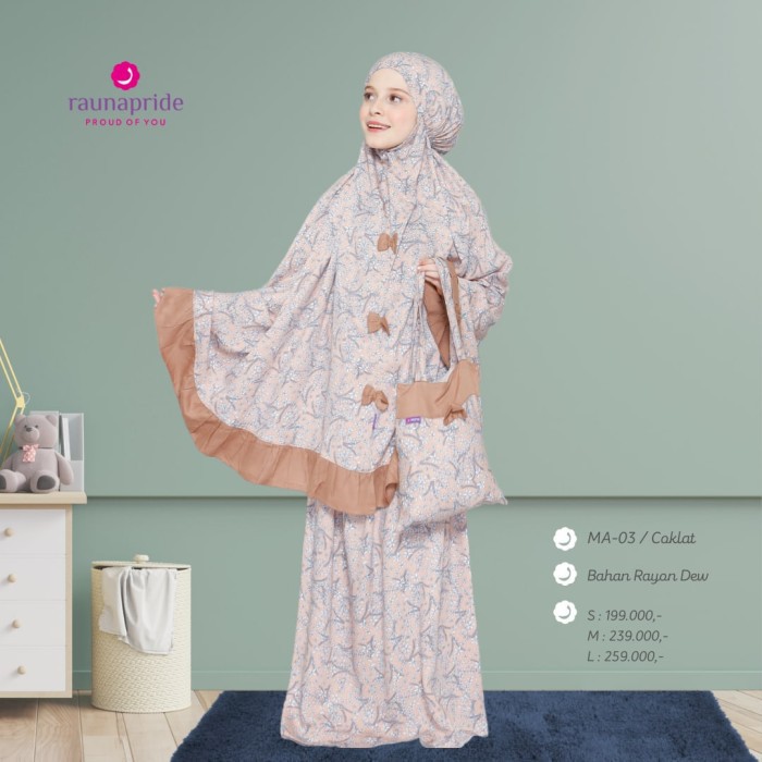 MUKENA ANAK RAUNA MA 03 COKLAT BAHAN RAYON PREMIUM ADEM