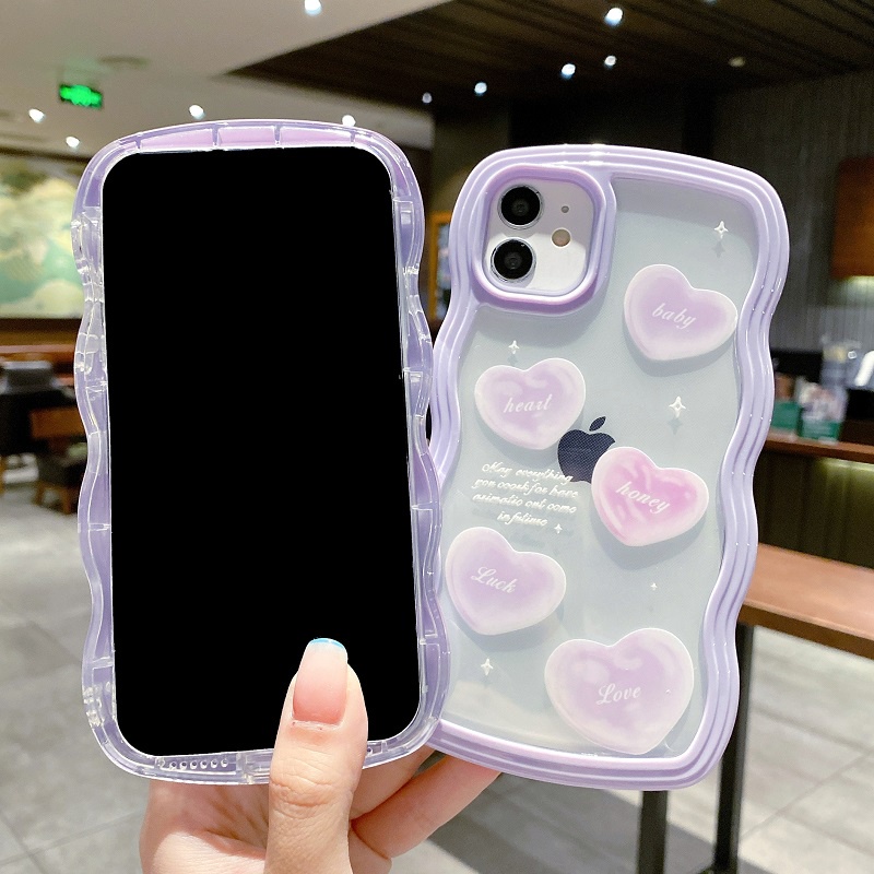 (2 In 1) Case Pelindung Handphone Motif Hati Warna Ungu Untuk iPhone 11 12 13 Pro MAX X XR XS MAX