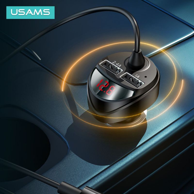 USAMS C22 Car Charger 3.4A Dual USB with 3IN1 Spring Cable