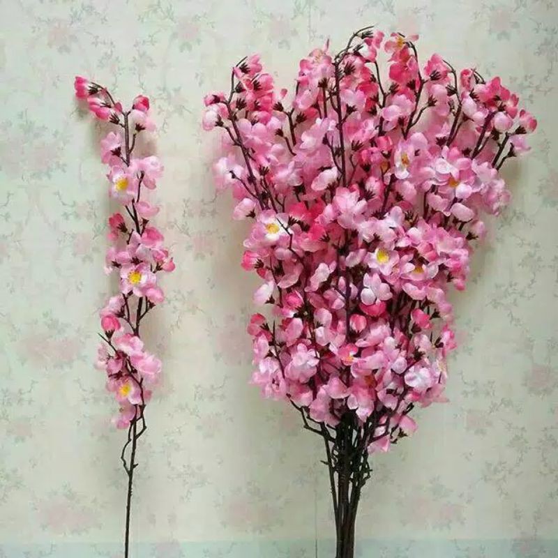 Bunga Artificial Sakura Pink Putih Gradasi Tangkai Kawat Plastik Lentur 1 lusin 12 Tangkai  Buat Hia