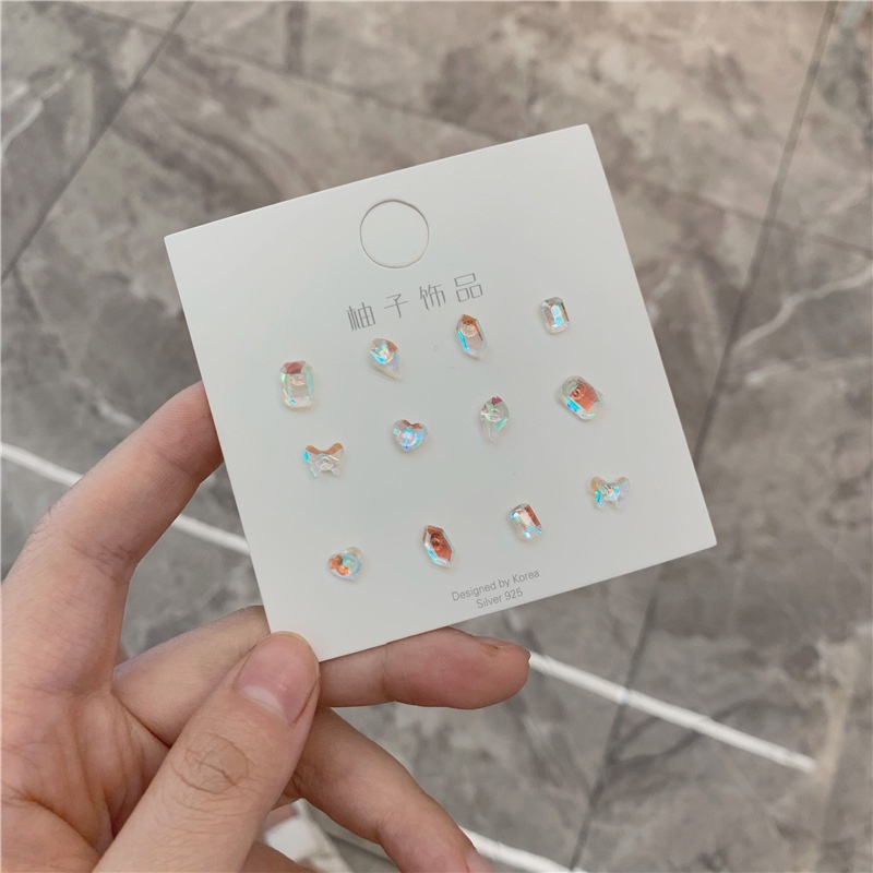 6 Pasang / Set Anting Tusuk Bentuk Geometri Bahan Resin Warna-Warni Untuk Wanita