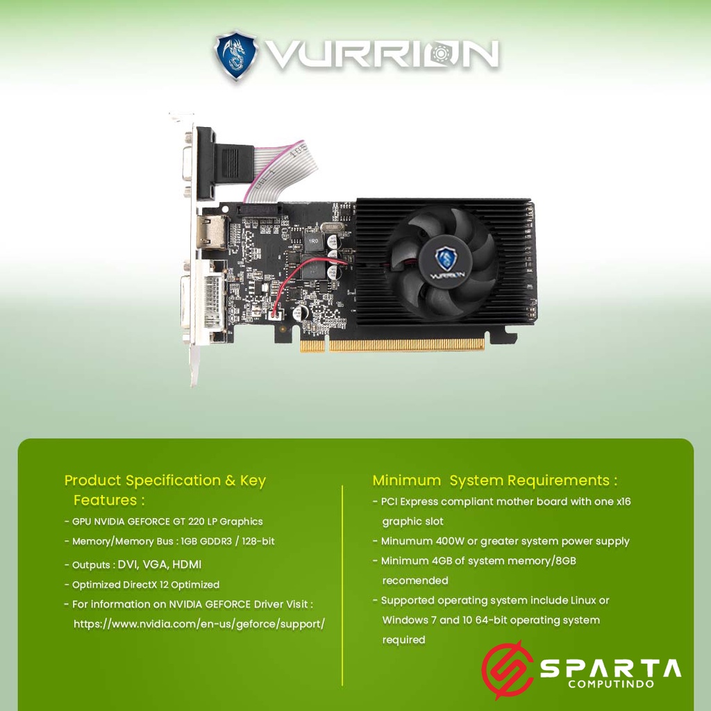 VGA Nvidia Geforce GT 220 1GB GDDR3 Vurrion New Garansi Resmi