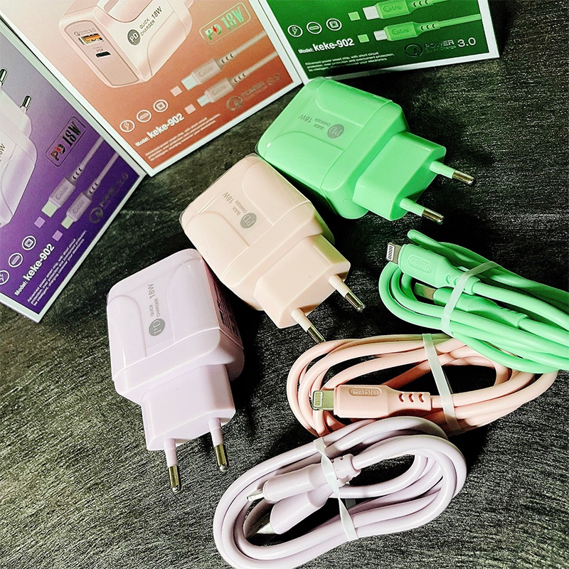 【CA020】Skyhigh Charger 65W Macaron Travel Adaptor Colokan USB +PD Port 5G QC3.0 Quick Charging Micro Cable