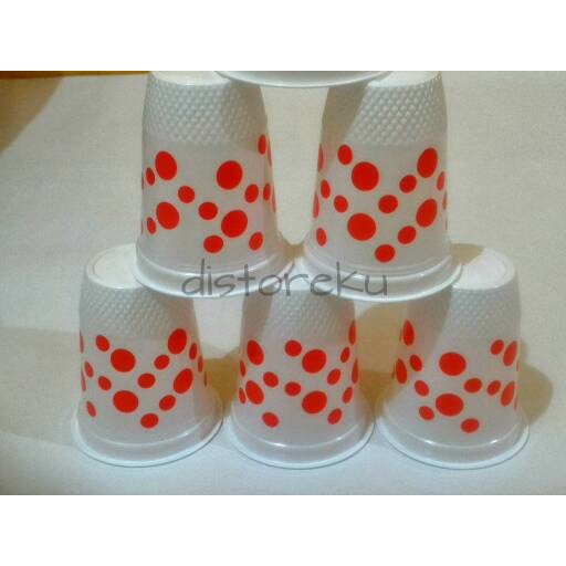 50pcs gelas plastik bola ondel polkadot merah cup 200ml