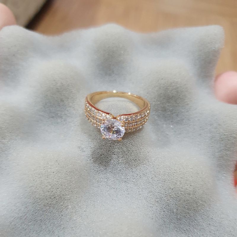 Cincin zircon premium lapis emas anti karat anti alergi Ring Zircone Silver kombinasi