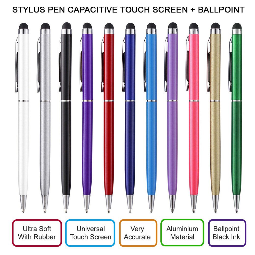 Pen Stylus 2in1 (Ballpoint) / Stylus Pen 2 in 1 + Ballpoint Universal Touch Screen For smartphone Android Samsung Lenovo untuk Android Pena Layar Sentuh Presentasi