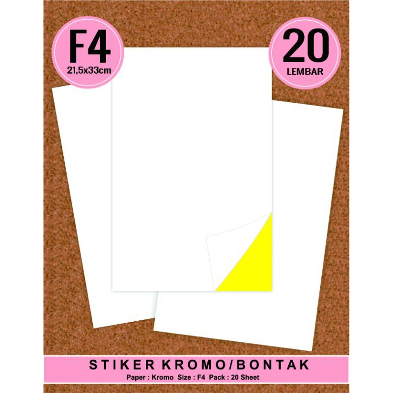 

Stiker Kromo chromo Bontak Glossy Polos Ukuran F4 Folio 1 Pak isi 20 Lembar