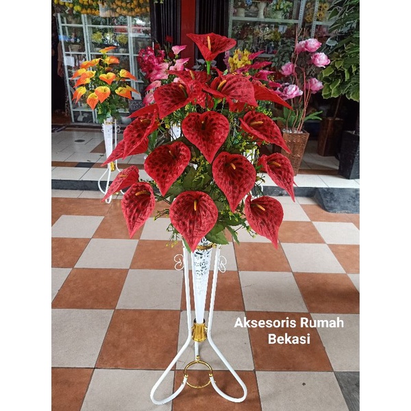 (Bunga saja) Bunga artificial anthurium, Amarilis, Aron panda, Bunga Lilly bunga sudut-Aron merah