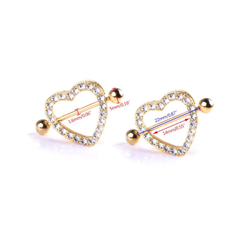 Siy 1pc Anting Tindik Puting Bentuk Hati Lapis Ganda Aksen Berlian Imitasi Untuk Perhiasan Wanita