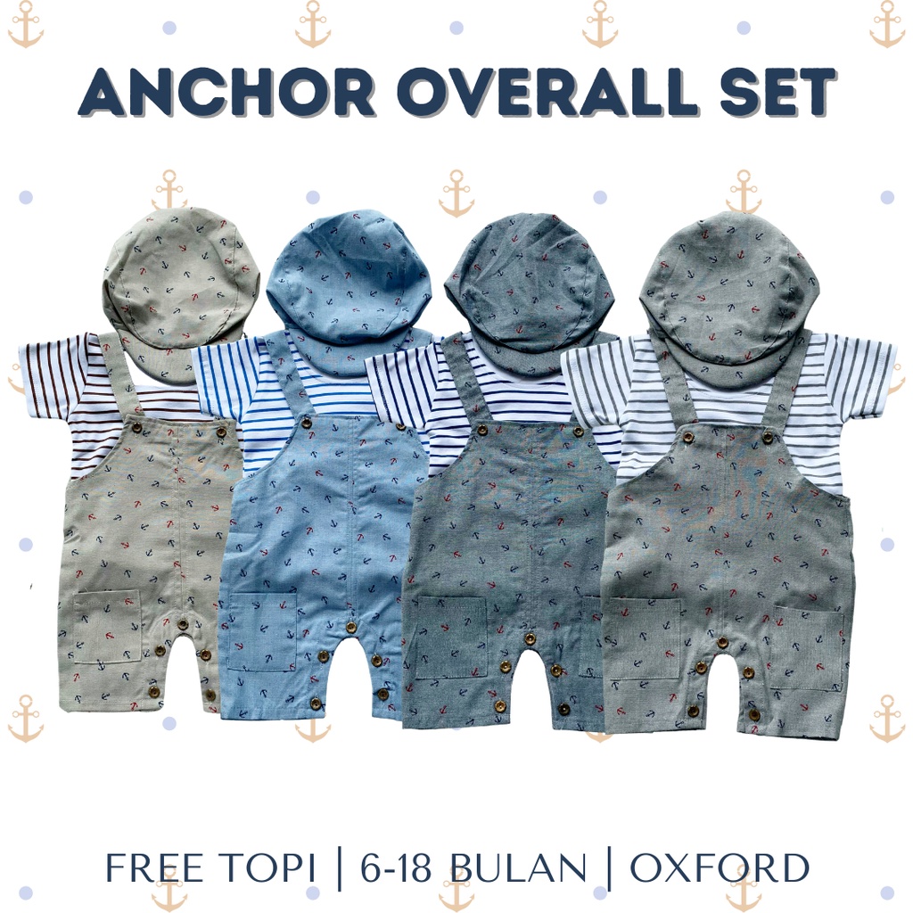 Overall baby balita anak laki laki free topi  jumpsuit romper balita bayi 3-12n ANCHOR SAILING OVERALL