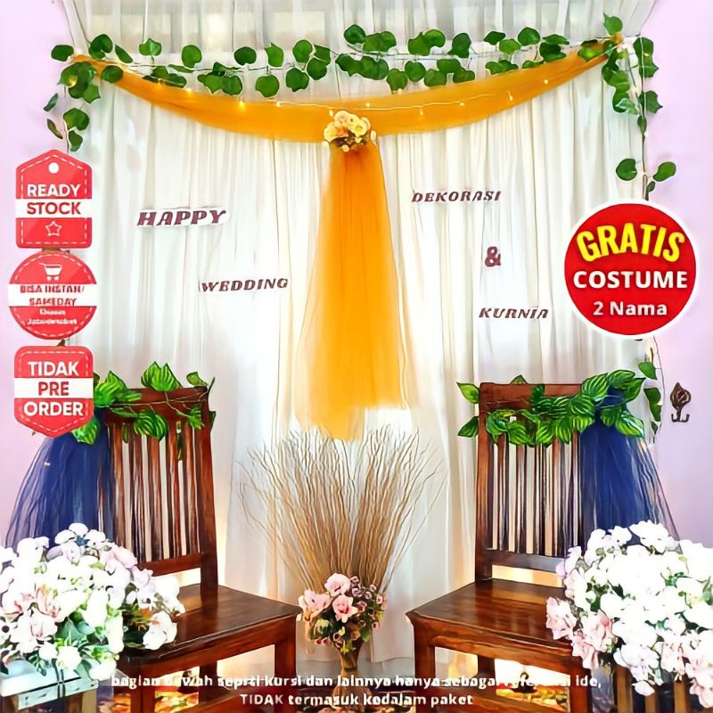 Dekor Dekorasi Backdrop PhotoBooth Kain Hiasan Lamaran Tunangan Akad Nikah Aqiqah Rustic 1 Paket 03
