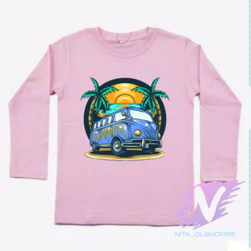 kaos summer kaos anak animasi mobil pantai kaos lengan panjang