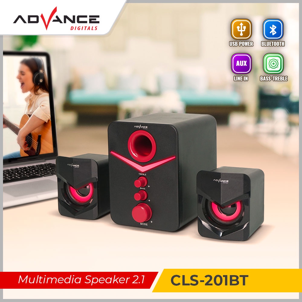Advance Bluetooth Speaker Multimedia Aktif 2.1 Stereo Music Box Suwoofer Bass USB CLS201BT Garansi 1 Tahun