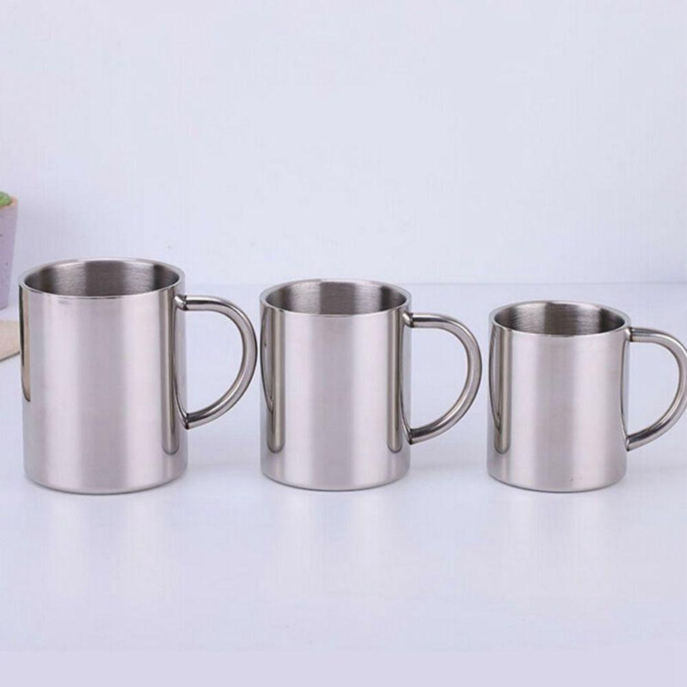 [Elegan] Cangkir Teh 220ml Anti Panas Portable Stainless Steel Dengan Pegangan silver Mug Cangkir