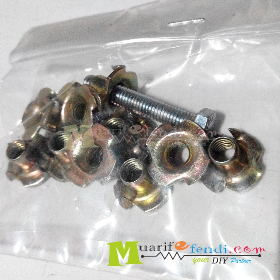 Baut T nut M5 x 8mm Tee nut baut tanam 4 prong CAKRAM