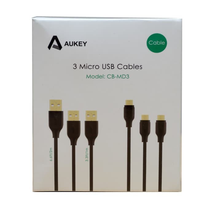 HANDPHONE & TABLET AKSESORIS HANDPHONE AUKEY CM-MD3 MICROUSB GOLD PLATE 3PCS KABEL DATA AUKEY
