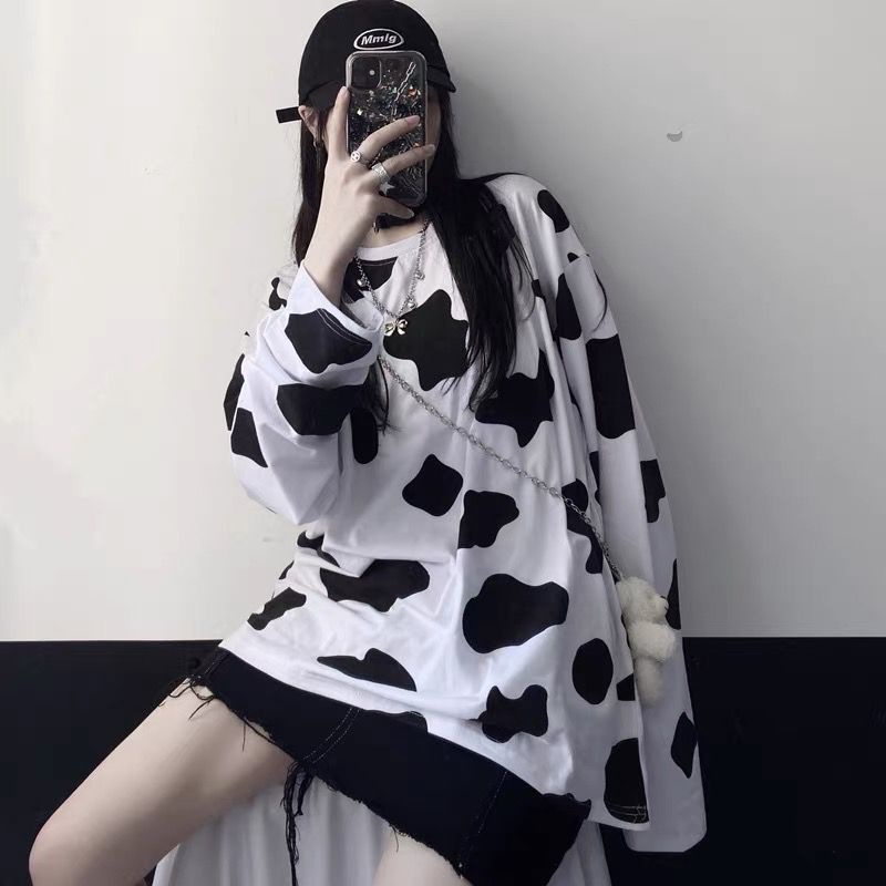 SWEATER CORAK SAPI OVERSIZE / COW MOO FULL PRINT BAHAN BABYTERRY