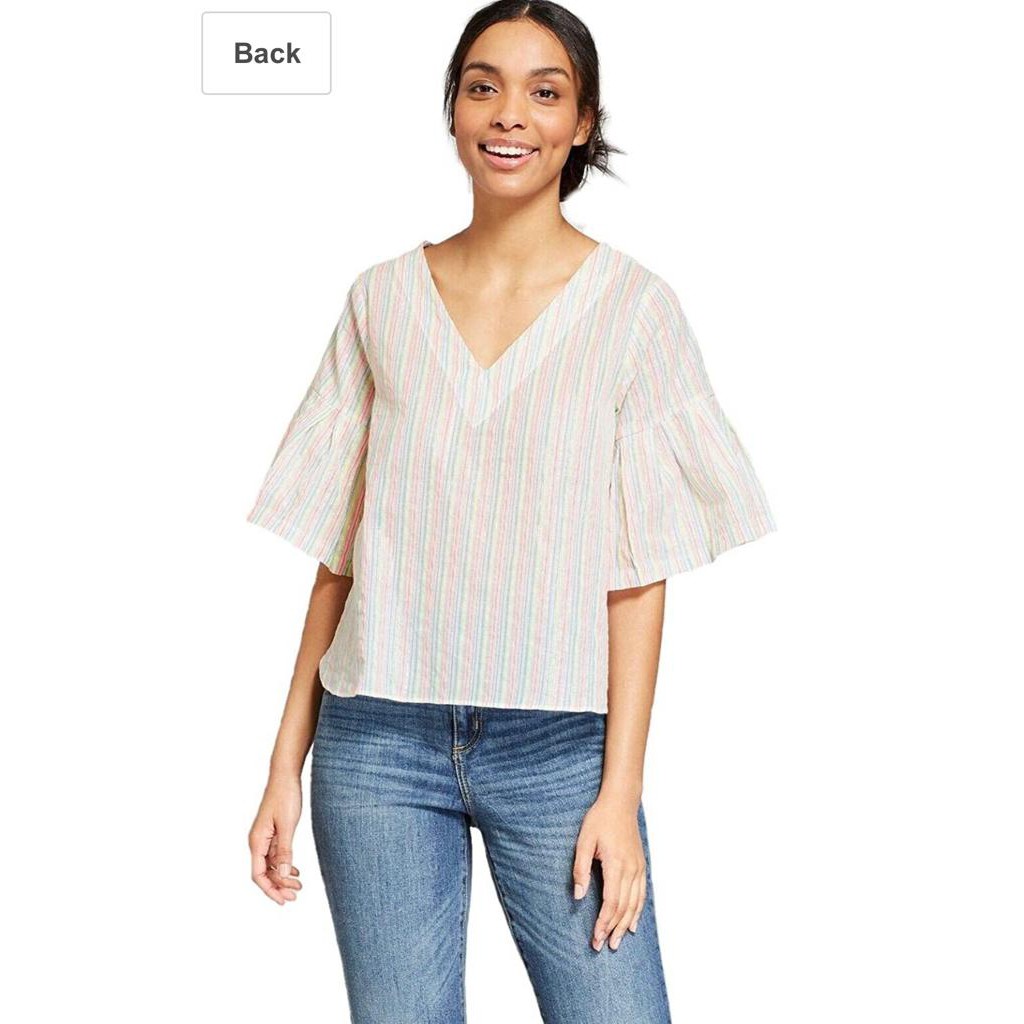 Striped Ruffle Sleeve Shine Blouse - A New Day