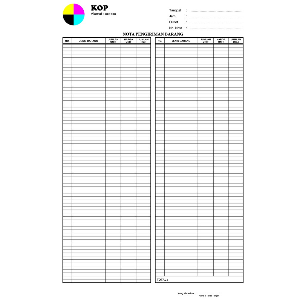 

A4/FOLIO 5PLY FULL COLOR CUSTOM NOTA, SURAT JALAN, KWITANSI, BON, INVOICE