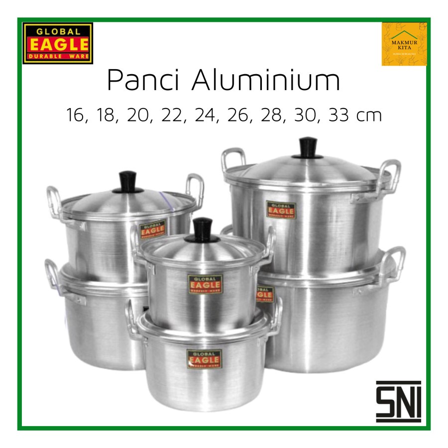 PANCI MASAK AIR -  PANCI ALMUNIUM GLOBAL EAGLE TANPA SARINGAN UK 16 18 20 22 24 26 28 30 33 36