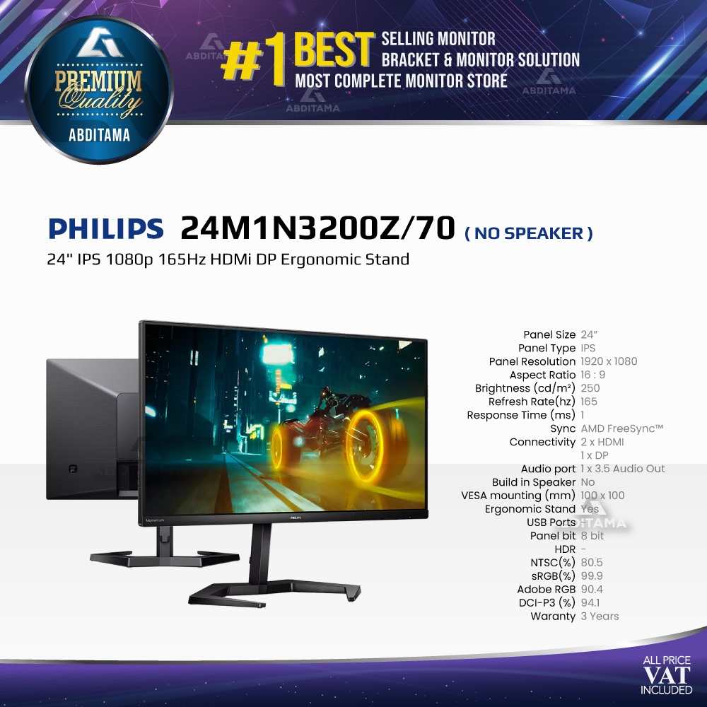 Monitor LED Philips 24M1N3200Z/70 24&quot; IPS 1080p 165Hz HDMi DP Ergonomic stand