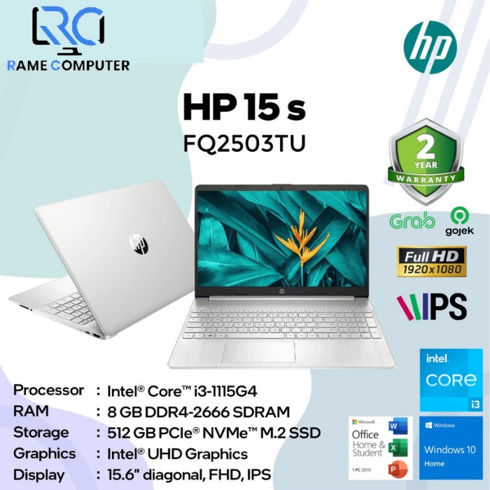 LAPTOP HP 15S FQ2503TU Core i3 1115G4 Ram 8GB SSD 512GB Layar 15.6” Win10