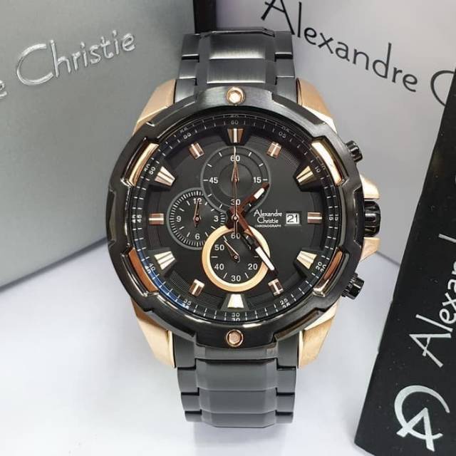 JAM TANGAN PRIA ALEXANDRE CHRISTIE AC 6305 ROSEGOLD BLACK ORIGINAL