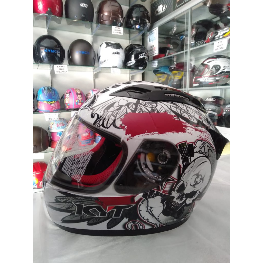 KYT Helm Full Face RC7 #13 Motif Tengkorak Warna Black White Original COD Free Packing Kardus Bubble