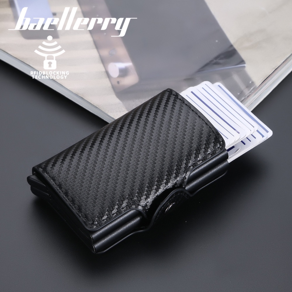 ORIGINAL BAELLERRY K9172 DOMPET KARTU KEKINIAN LONTAR DUAL BOX RFID MOTIF CARBON FIBER