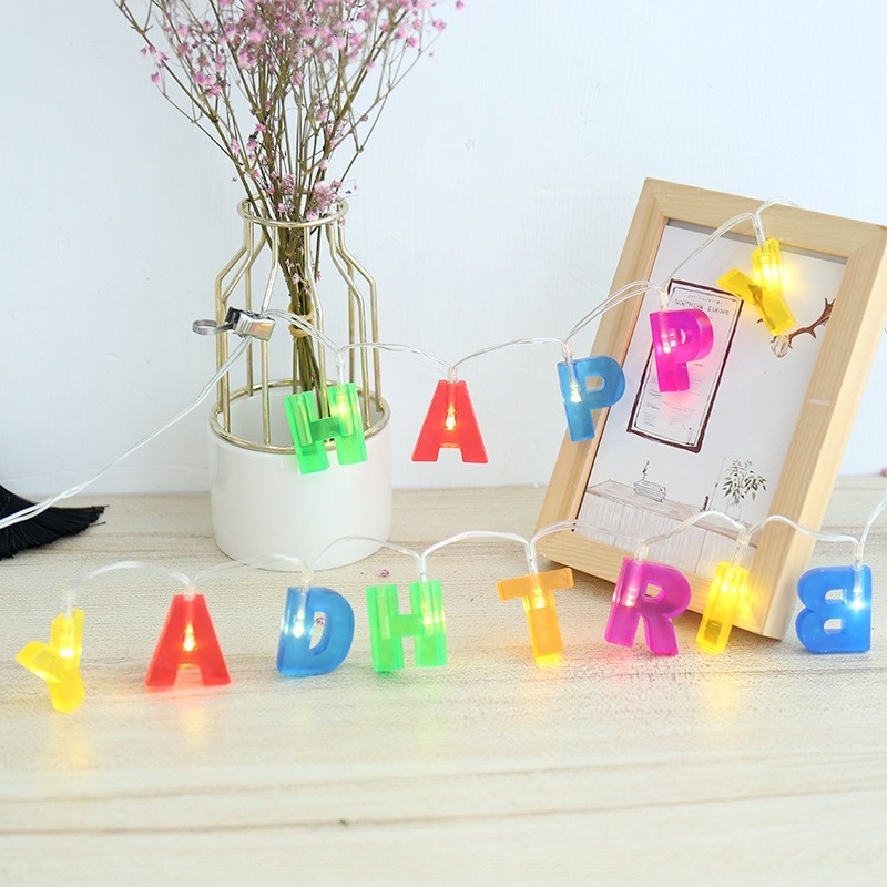 Lampu String Led 1.3m Bentuk Tulisan Merry Christmas Dan Happy Birthday Untuk Dekorasi Pesta