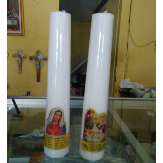 LILIN ALTAR GAMBAR BUNDA MARIA DAN KELUARGA KUDUS TINGGI 20 CM -