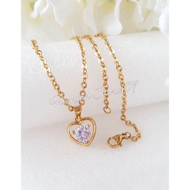 Kalung Fashion Love Permata putih Import Dewasa Titanium Gold Antikarat Fashion Rantai Kalung Nuri Ukir