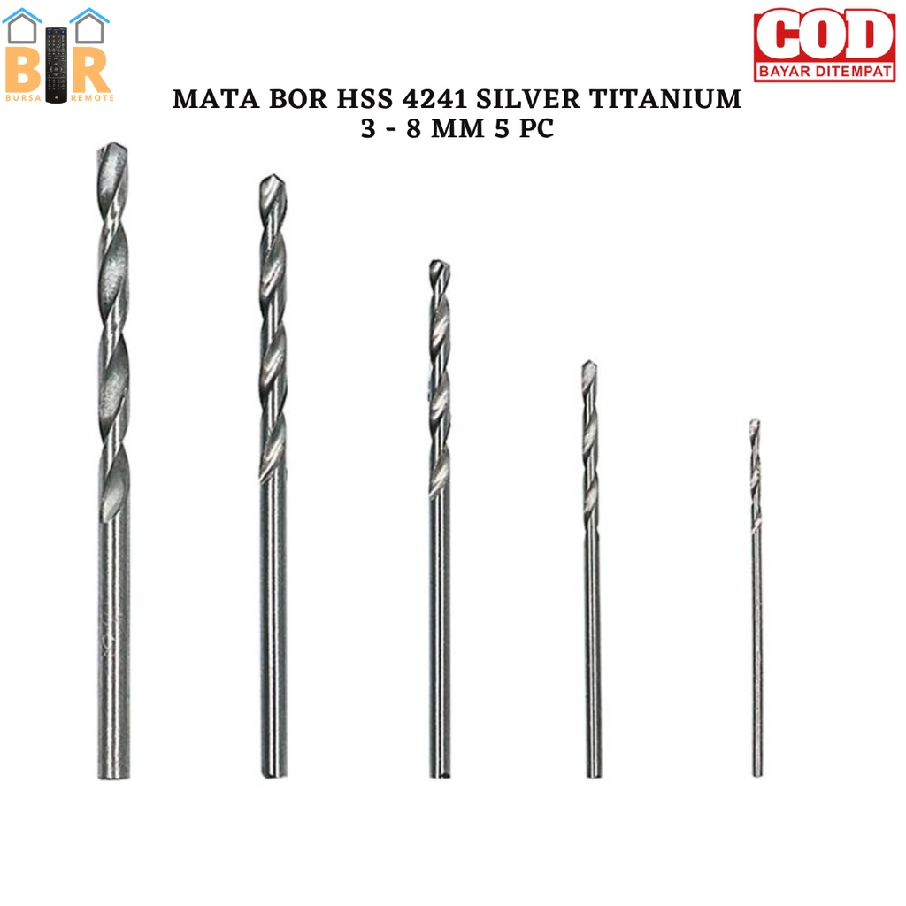 SET 5pcs MATA BOR HSS 4241 SILVER Mata Bor Berlapis Titanium 3 - 8mm