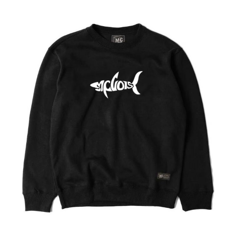 Crewneck Gambar Sablon Unisex Premium Distro Hitam Shark