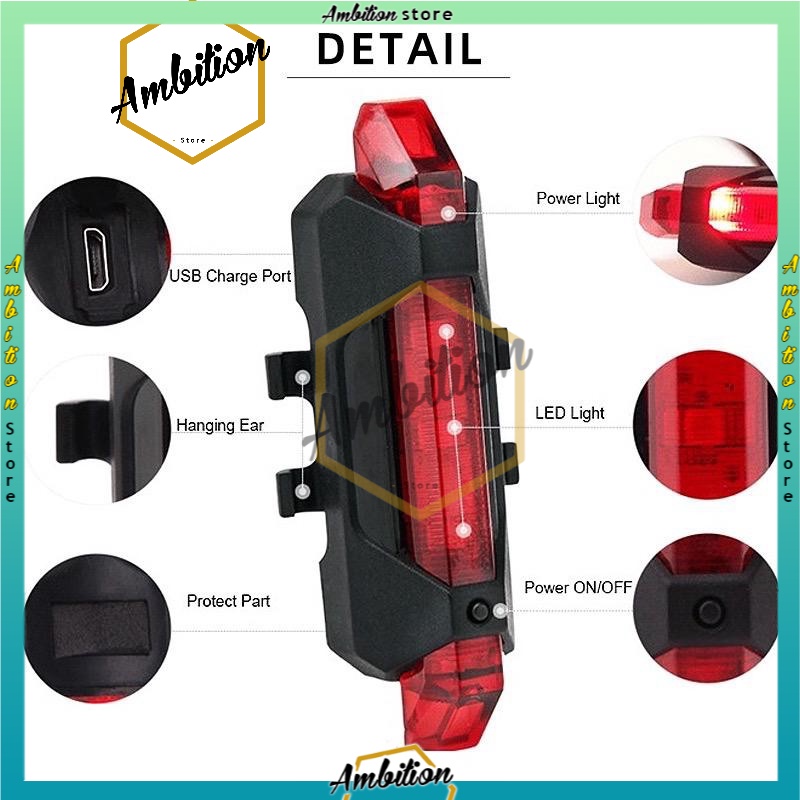 Lampu sepeda usb charger sepeda gunung mtb cycling belakang depan [Bisa Bayar Ditempat]