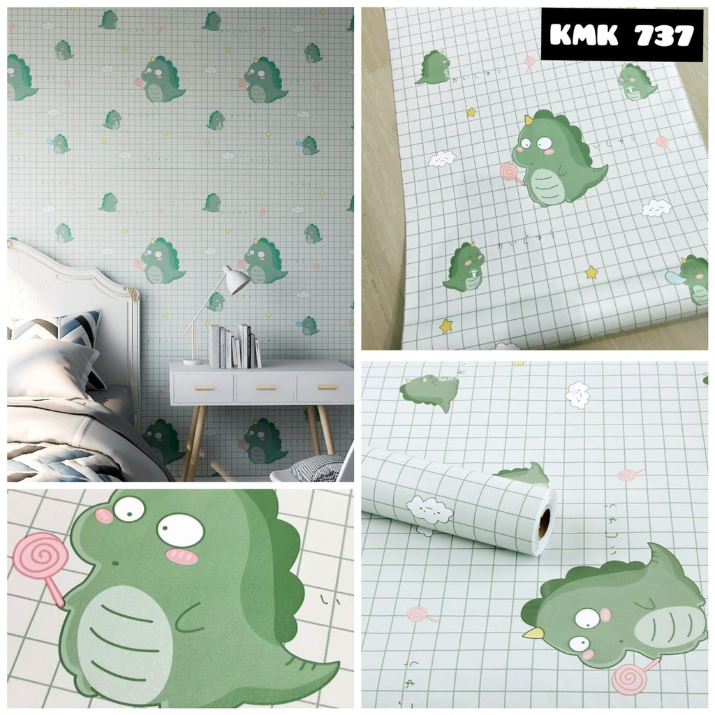 WALLPAPER STICKER DINDING DINOSAURUS HIJAU LUCU 737 STIKER DAPUR KAMAR MANDI WATERPROOF ANTI MINYAK