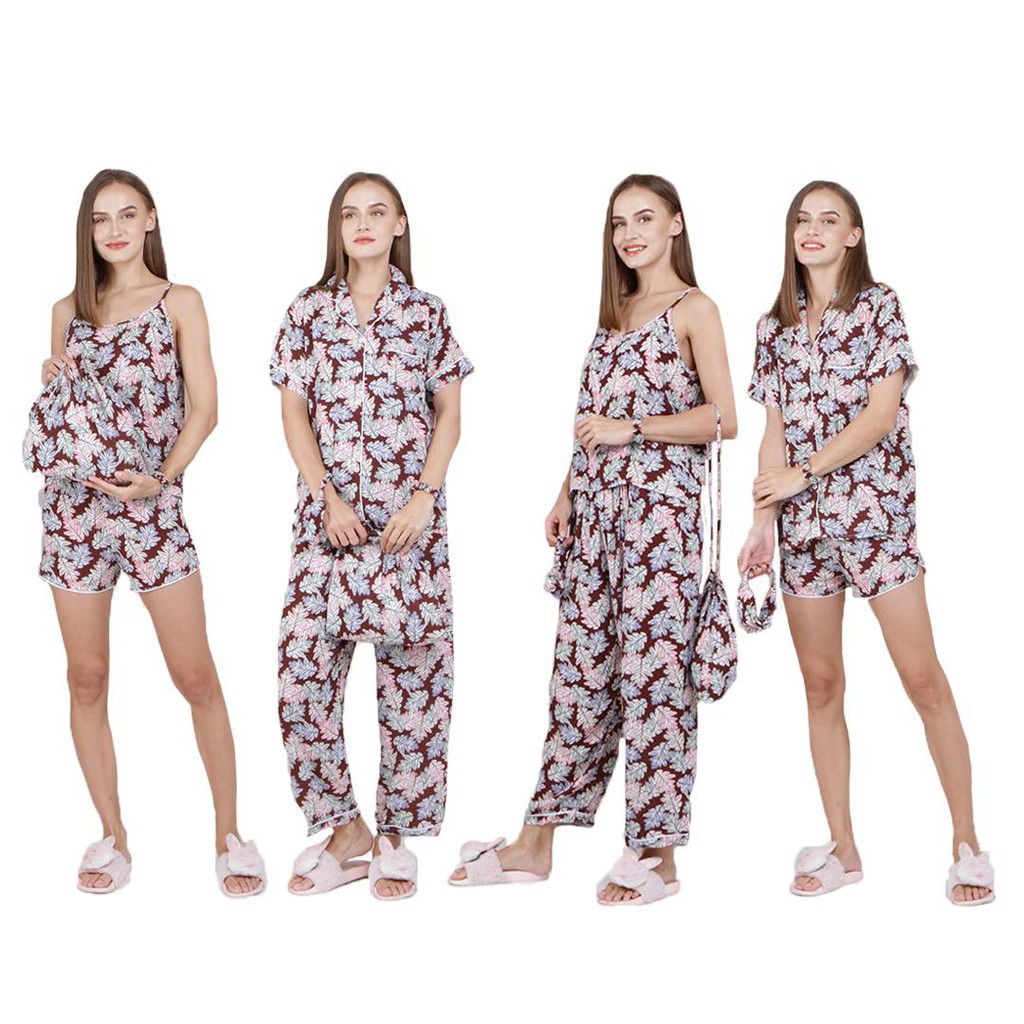 SET PIYAMA SATEN PREMIUM 7IN1 & RAYON 7IN1 READY STOK Kyoro Beauty 7 in 1 - celline-ZENATA MAROON