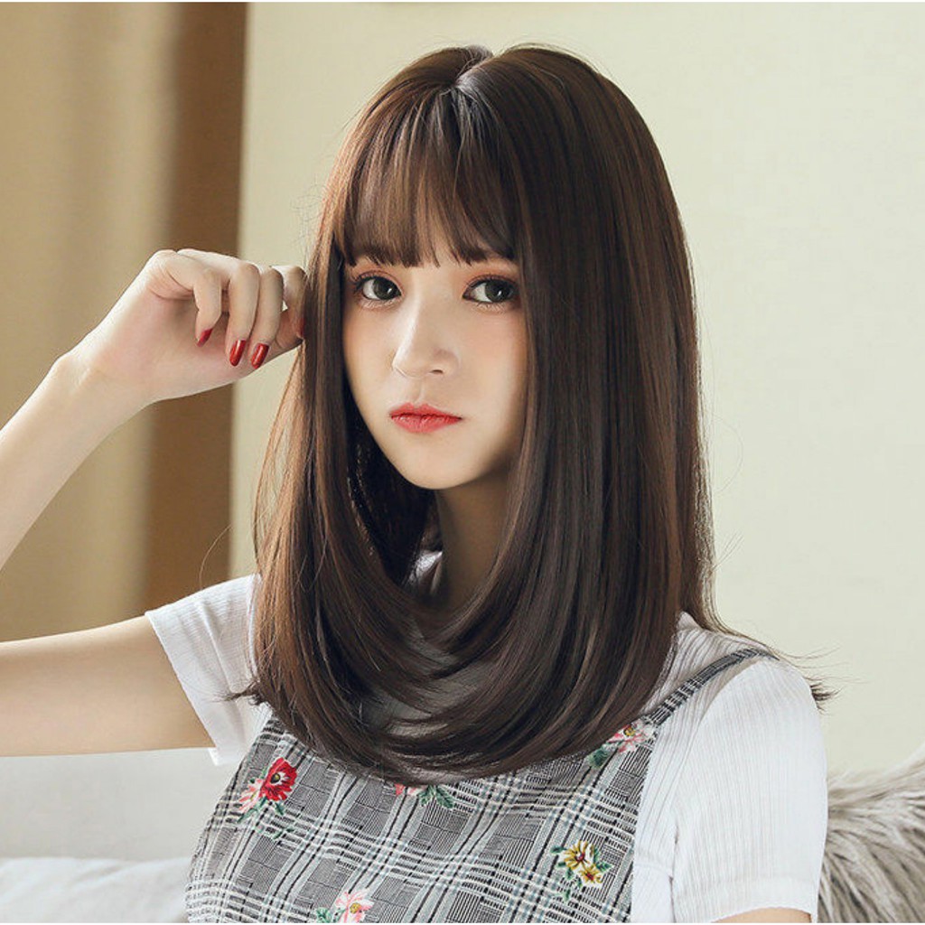 WDA-15 wig rambut palsu pendek air bangs daily natural wanita hitam dark brown cokelat