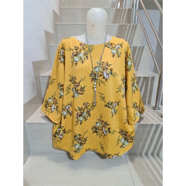 Blouse Scuba Premium Import Jumbo 2XL-3XL-Motif L - Kuning