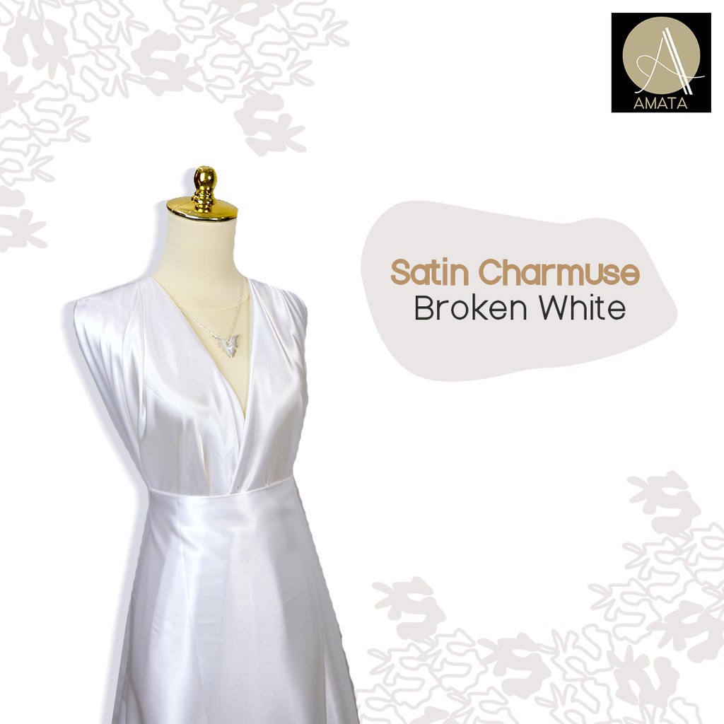 1/2 meter Kain Satin Charmuse / Sateen Silk Premium Broken White Amata