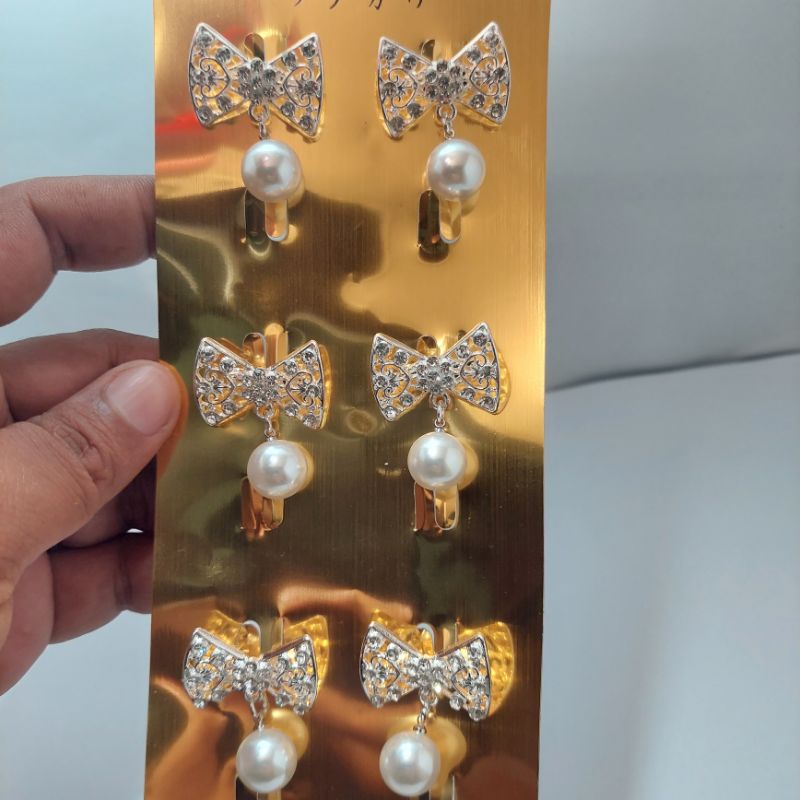 BROS DAGU Kecil Hijab Jilbab Aksesoris Wanita Muslim Cantik Full Mata Bros dagu murah.-Jurai putih C