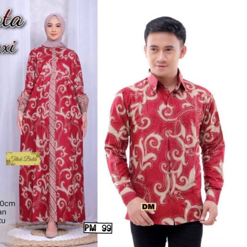 Couple Gamis Batik Maura Couple - Sania Ruffle Batik Couple ori Ndoro jowi DNT Garansi Termurah-Kangkung merah