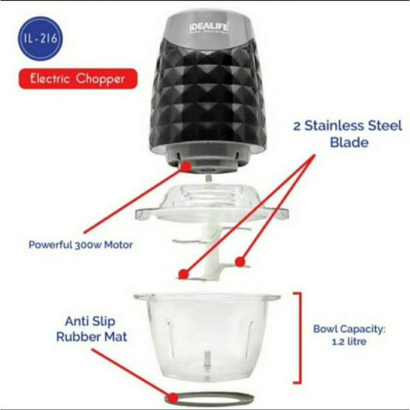IDEALIFE IL216 Electric Chopper Original - Penggiling Serba Guna / Food Grade